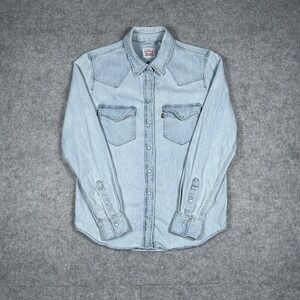 Levis Denim Shirt Men's Size xs washed Blue Pearl Snap Mid-heavyweight Western